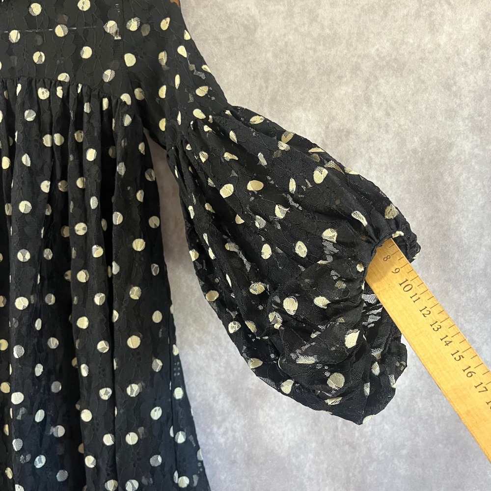 Zara Dress Women Small Black Polka Dot Lace Balloon Sleeve Ruffle Babydoll Tunic - Picture 2 of 8